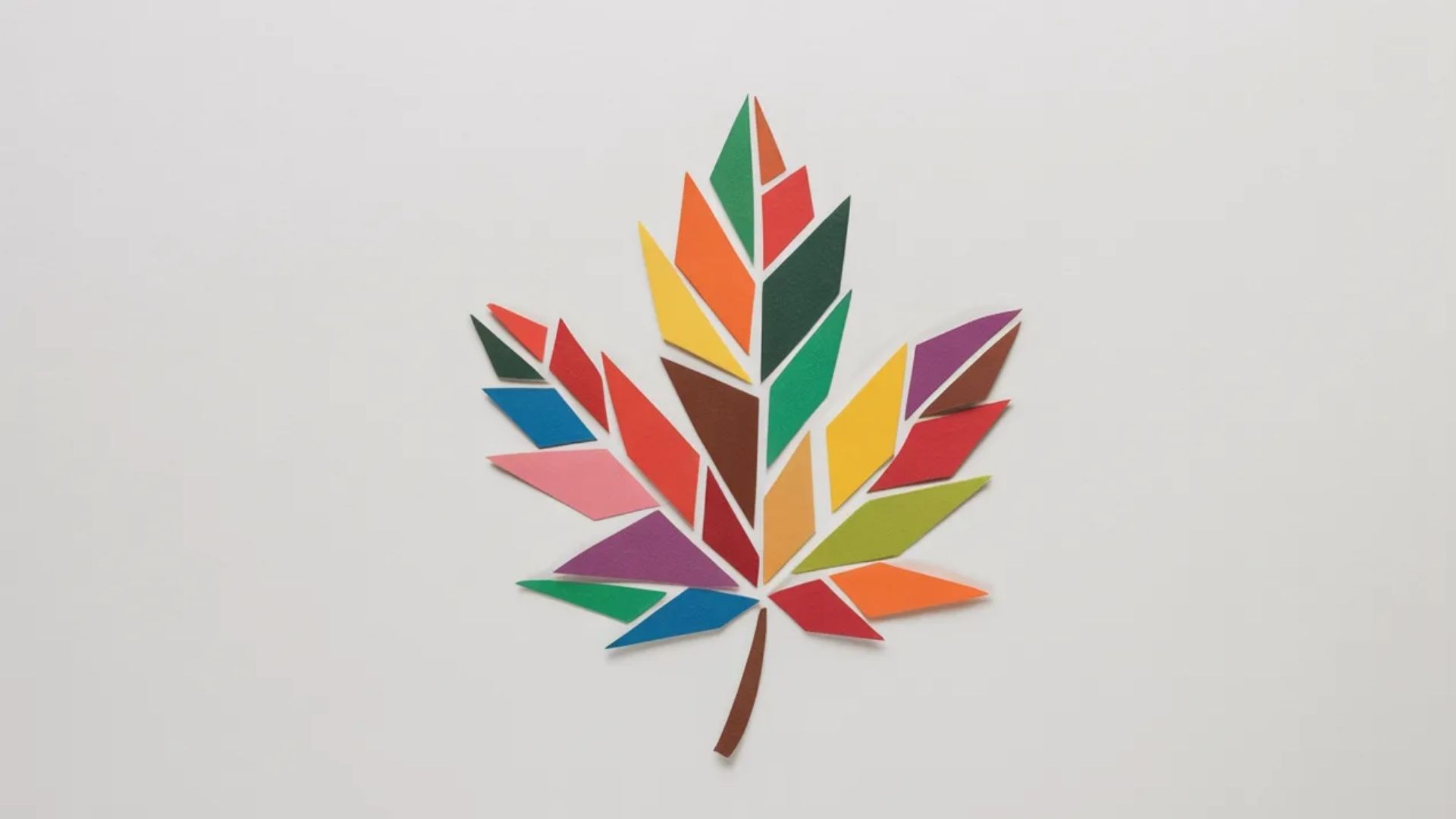 A vibrant paper cutout of a maple leaf showcasing various colors and intricate details.