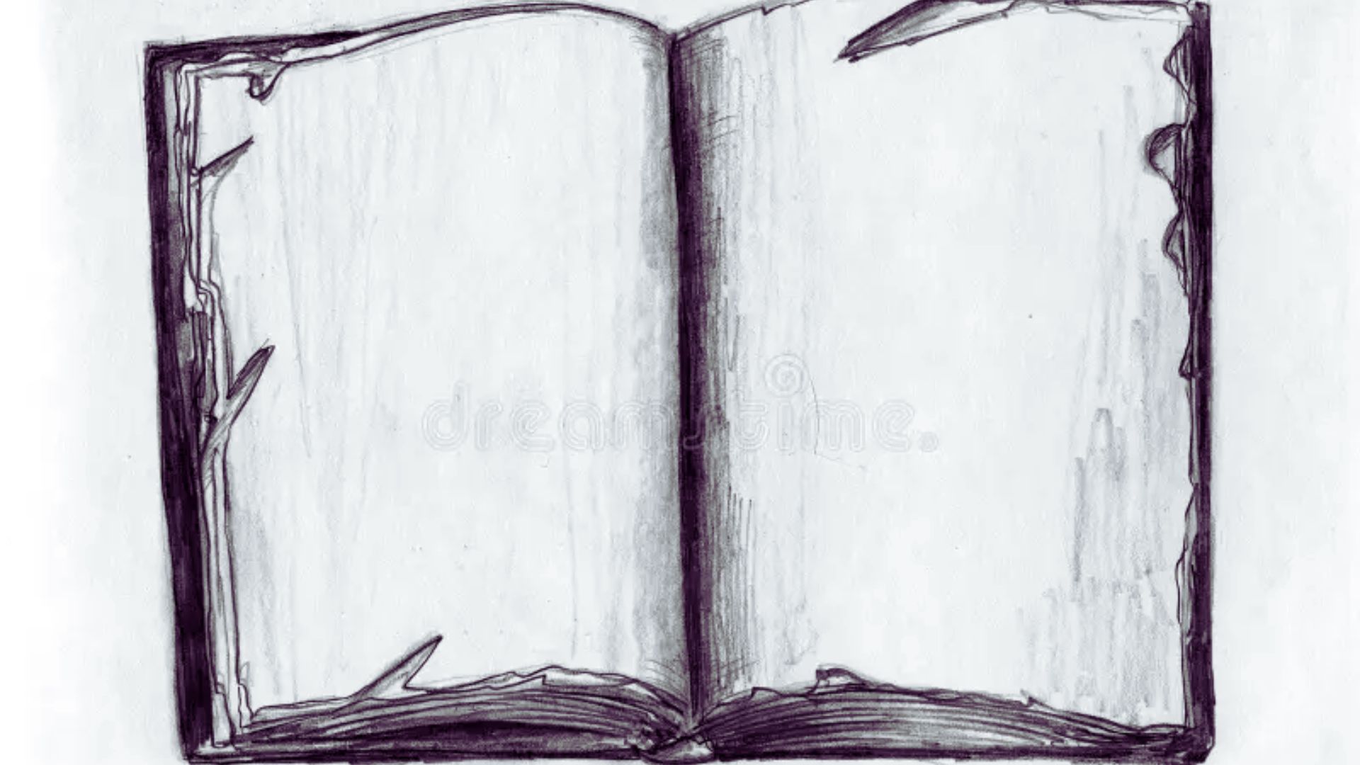 An open book with a pencil drawing sketched on its pages, showcasing artistic creativity and written content.