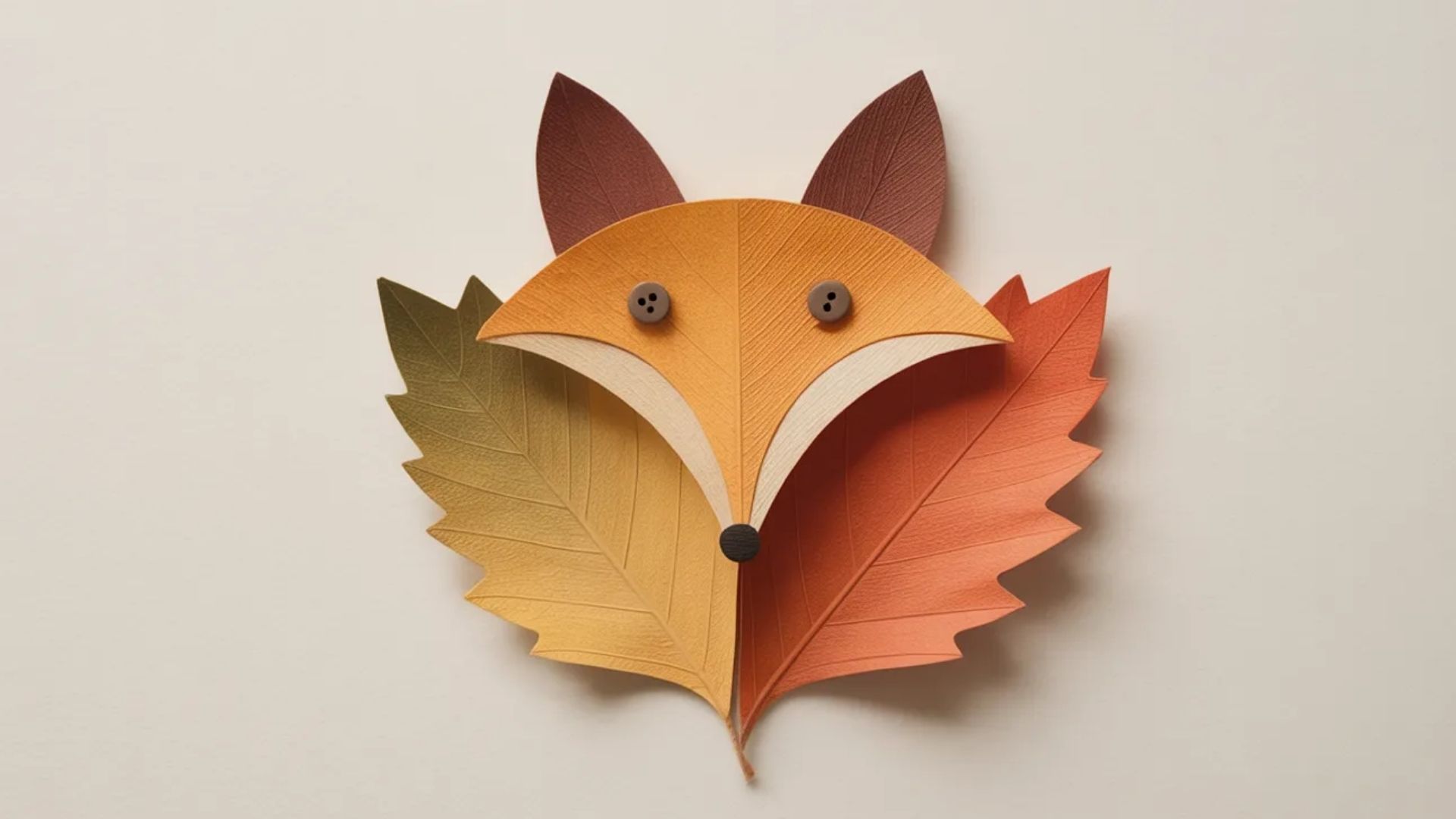 A whimsical fox crafted from colorful leaves, showcasing intricate details and natural textures.