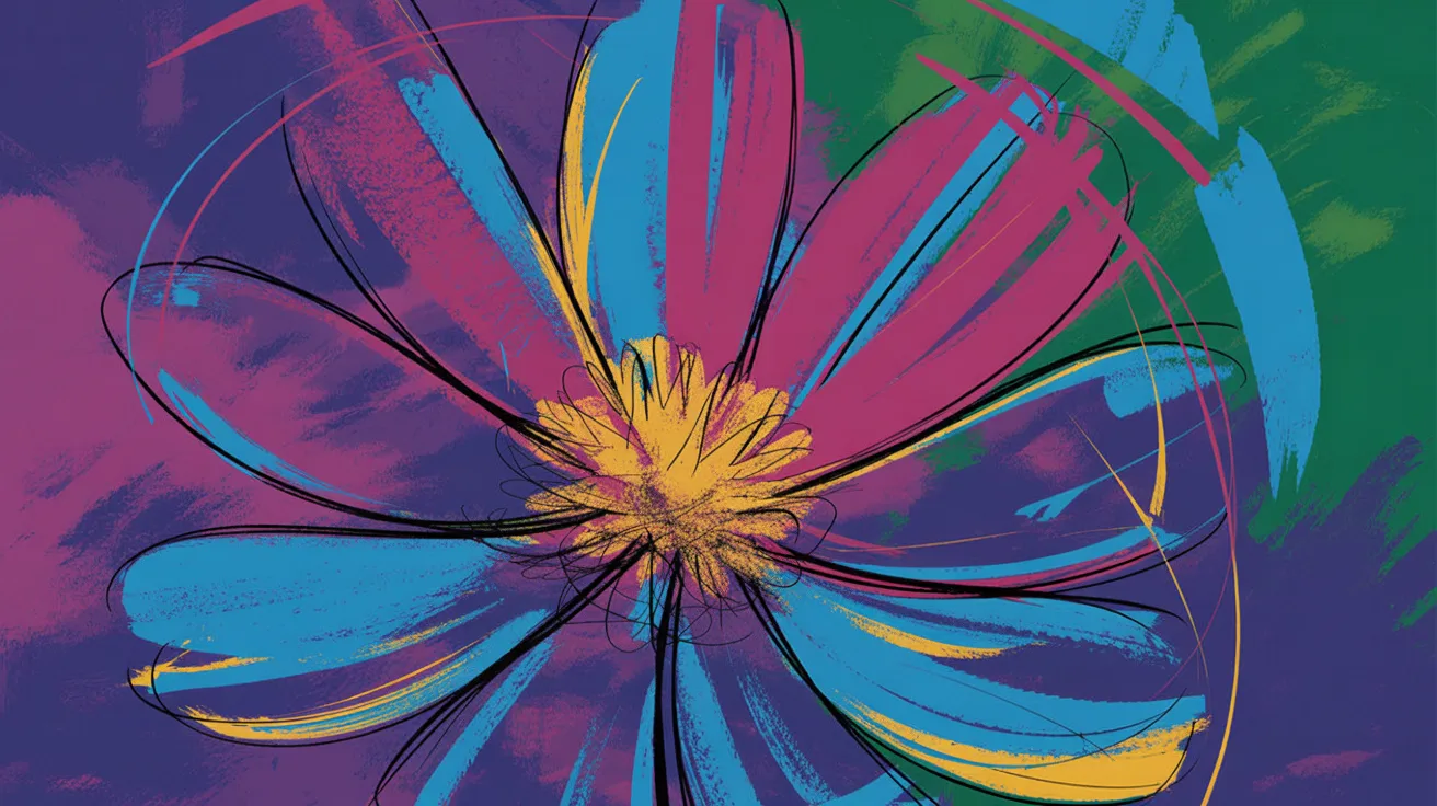 A vibrant painting of a colorful flower, showcasing bright hues and intricate details.