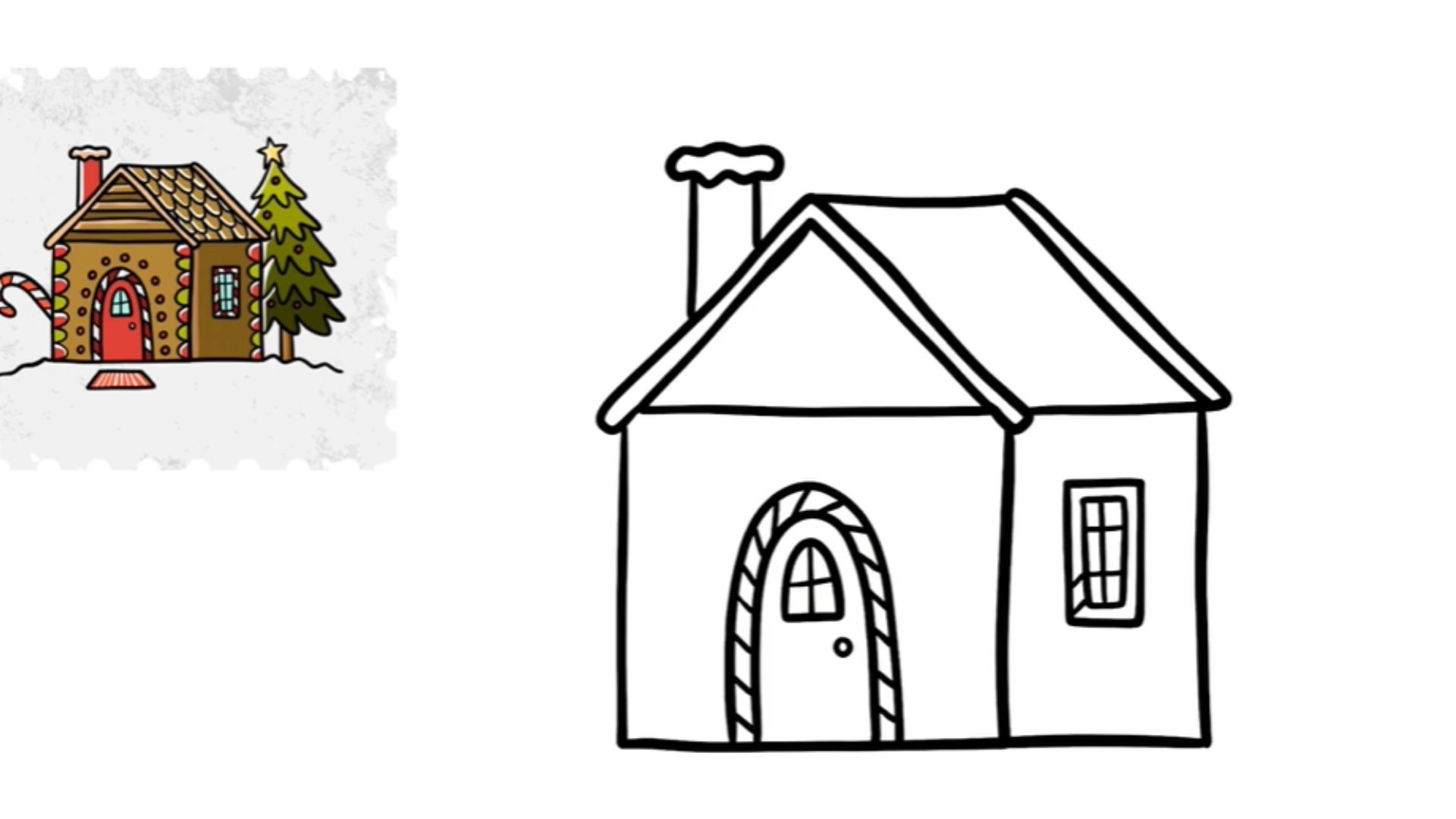 Step-by-step guide illustrating how to draw a house with a chimney, featuring simple shapes and lines.