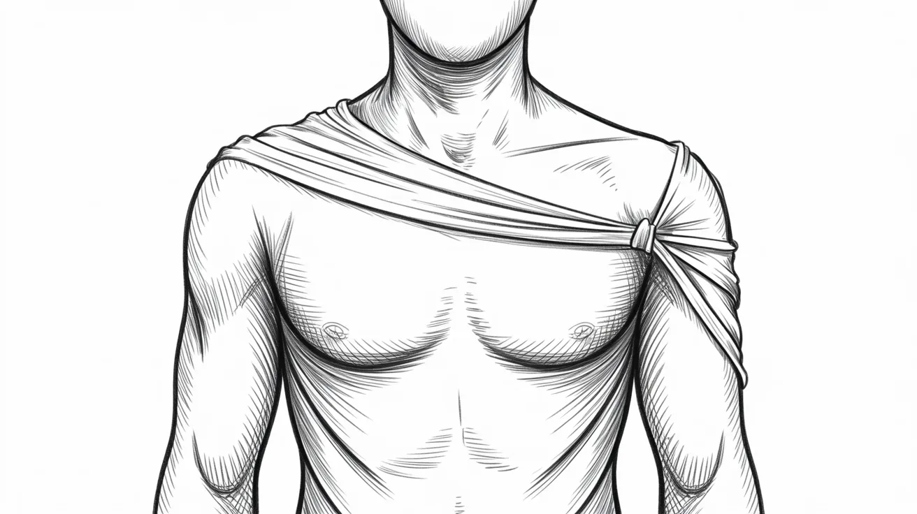 A drawing of a shirtless man, showcasing his upper body and posture in a relaxed stance.
