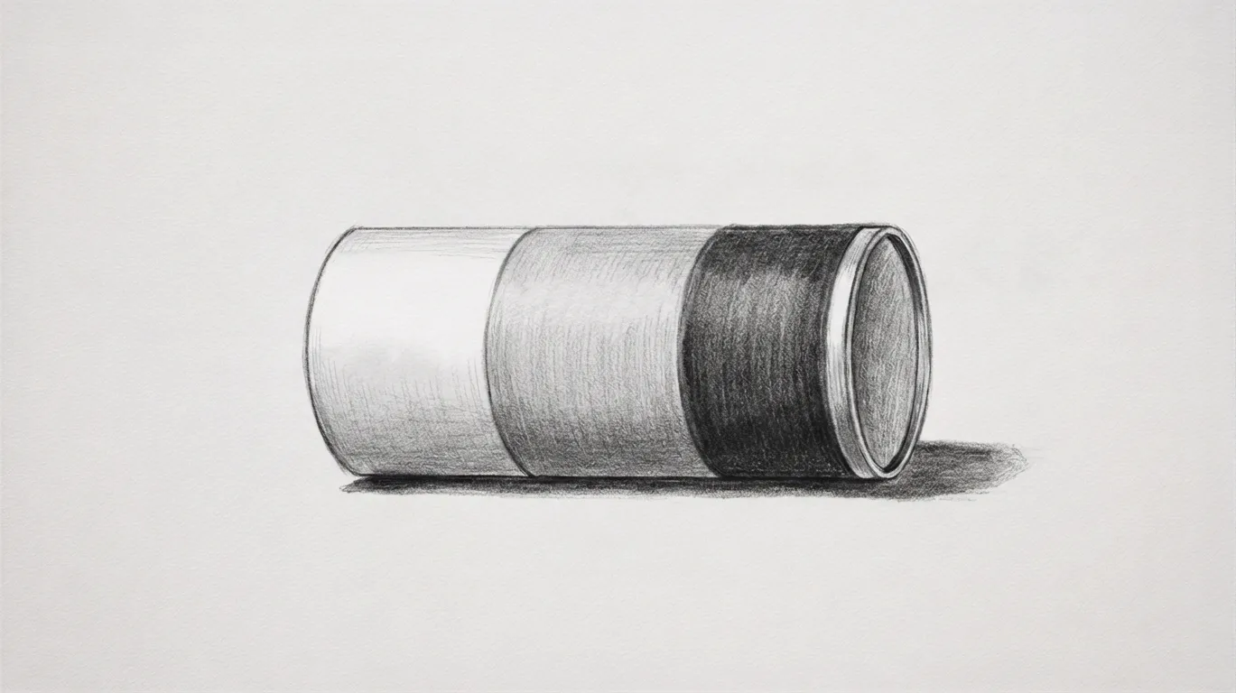 A drawing of a can featuring bold black and white stripes, emphasizing a striking monochrome design.