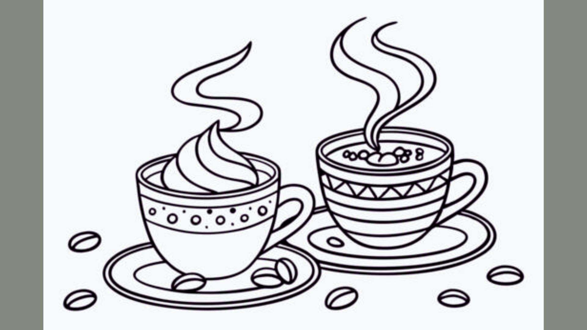 Coloring pages featuring various coffee-themed designs for kids to color and enjoy.