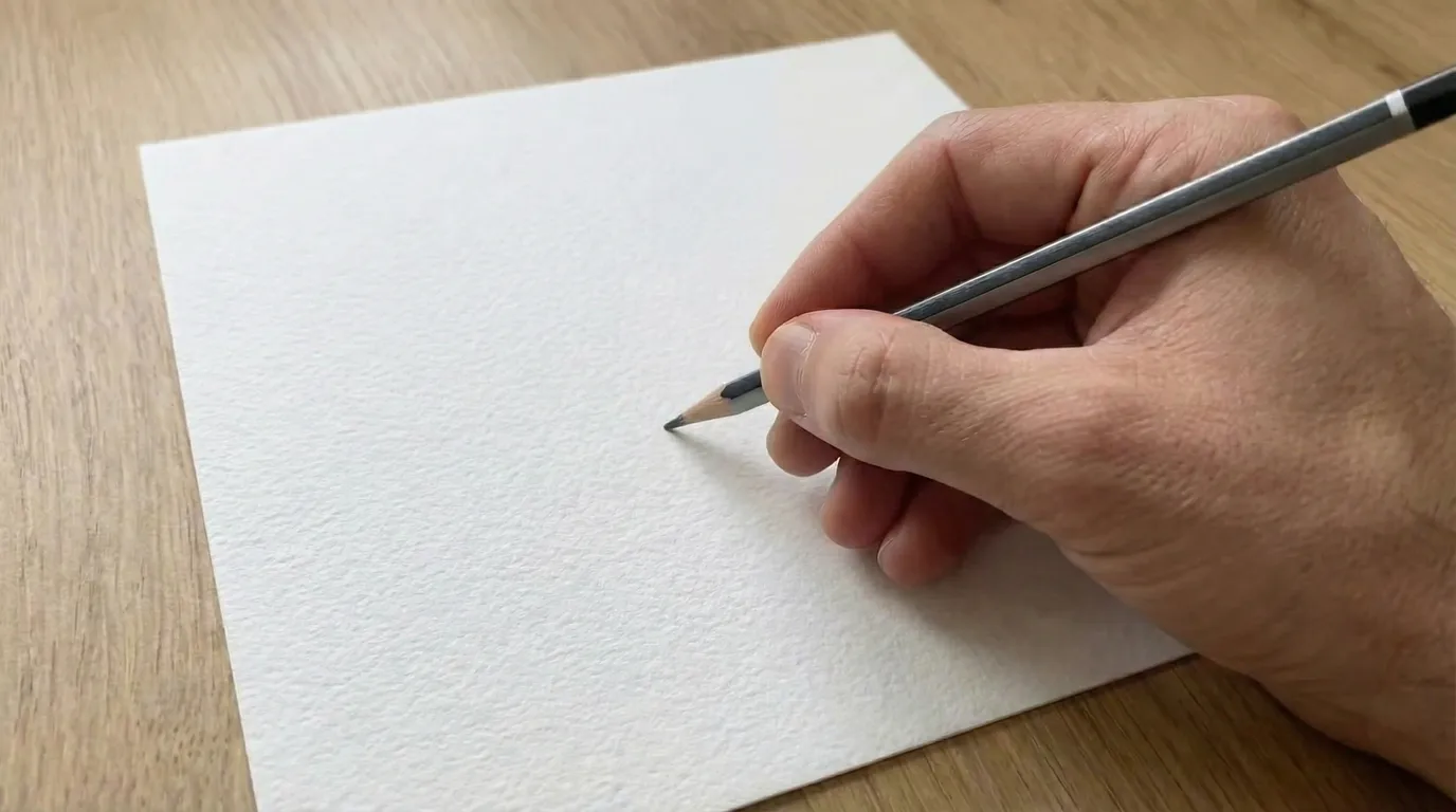 A person draws on paper with a pencil, focusing intently on their artwork.