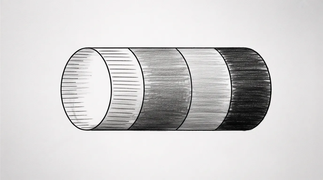 A drawing of a cylinder featuring alternating black and white stripes.