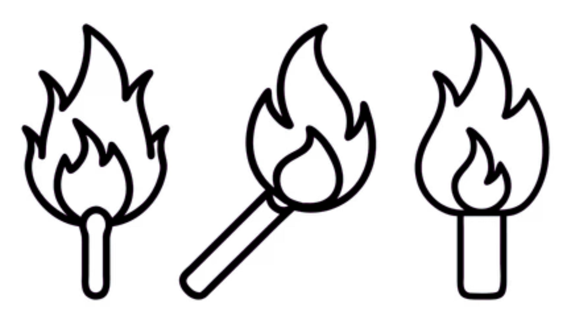 Three types of burning matches: safety, strike-anywhere, and kitchen matches, each emitting distinct flames.