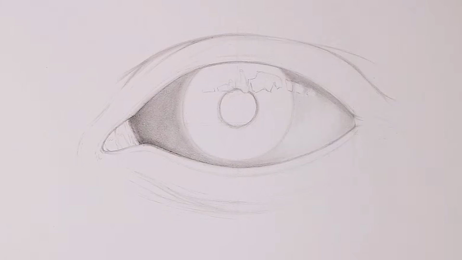 A simple drawing of an eye centered on a plain white background.