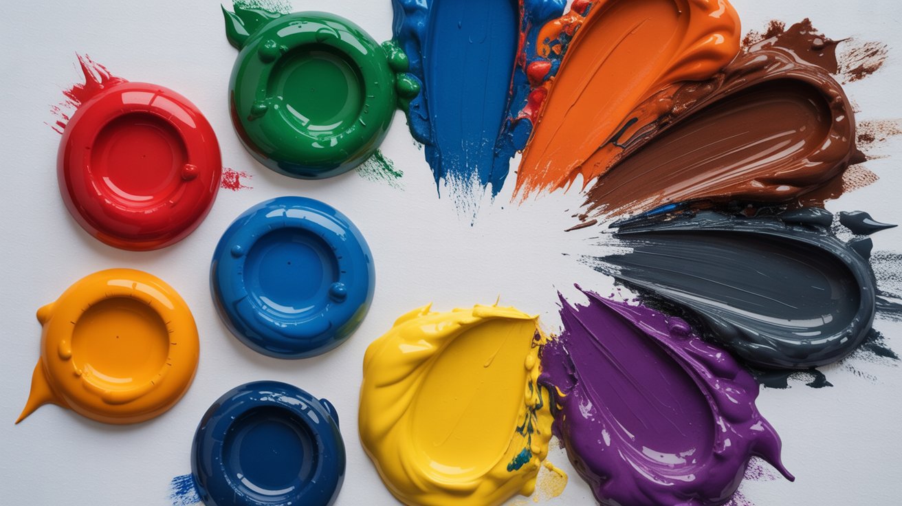 Complementary colors on palette showing how to mix black paint