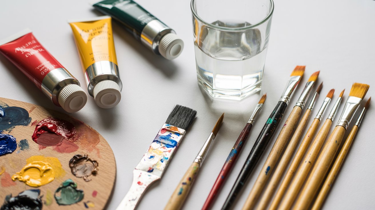 Painting materials needed to mix orange including red and yellow paint