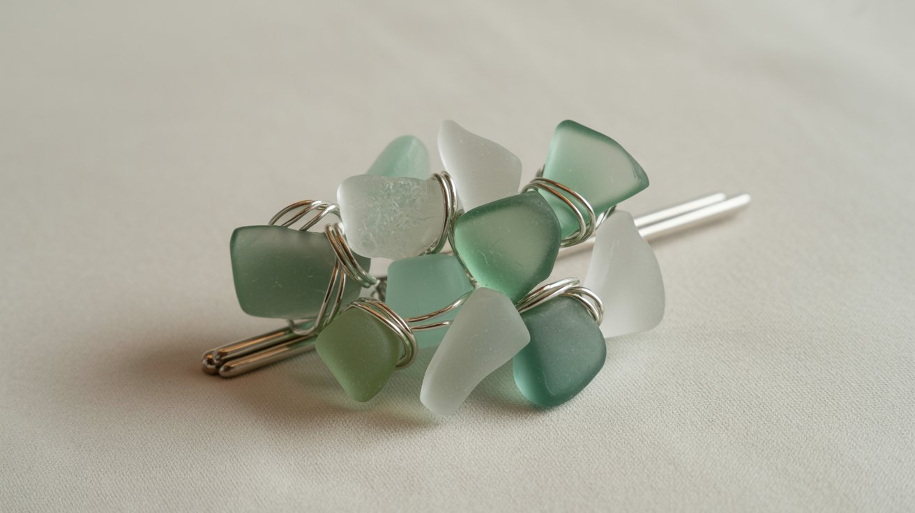 DIY sea glass brooch with clustered glass design