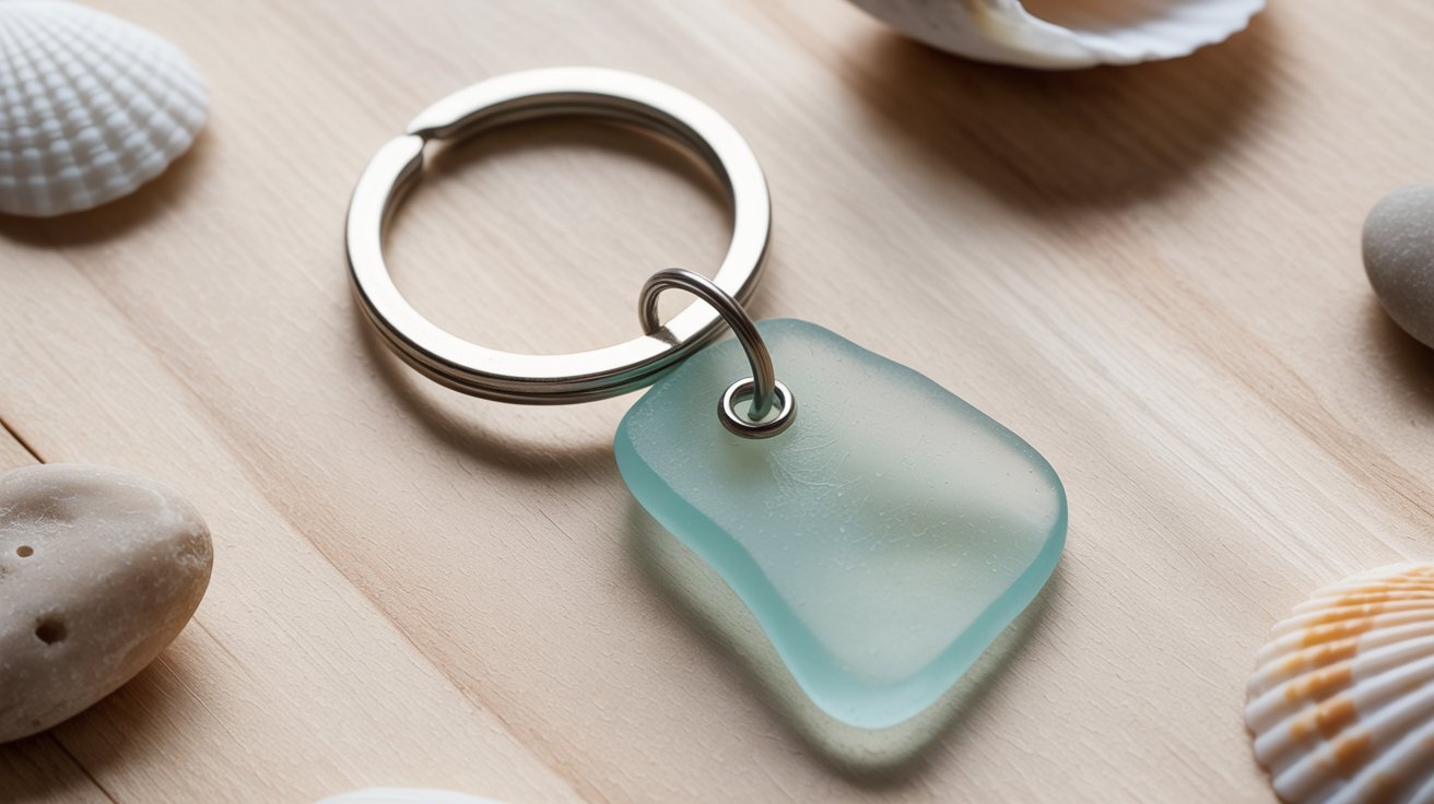 Sea glass keychain with metal ring
