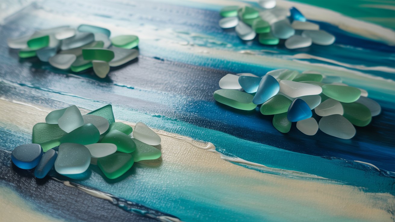 Abstract ocean-inspired canvas with sea glass design