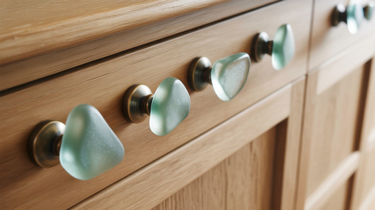 Drawer knobs decorated with sea glass pieces