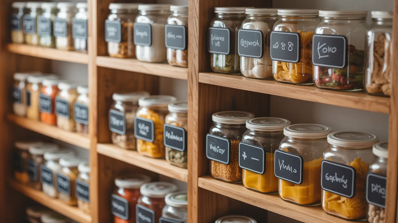 Artistic chalkboard labels for pantry items, demonstrating a blend of creativity and functional home organization.
