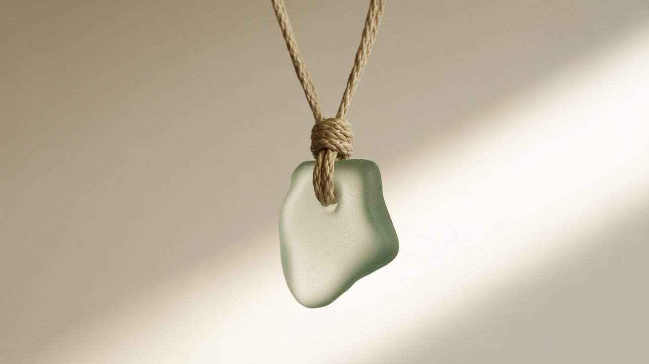 Simple sea glass pendant necklace with frosted glass
