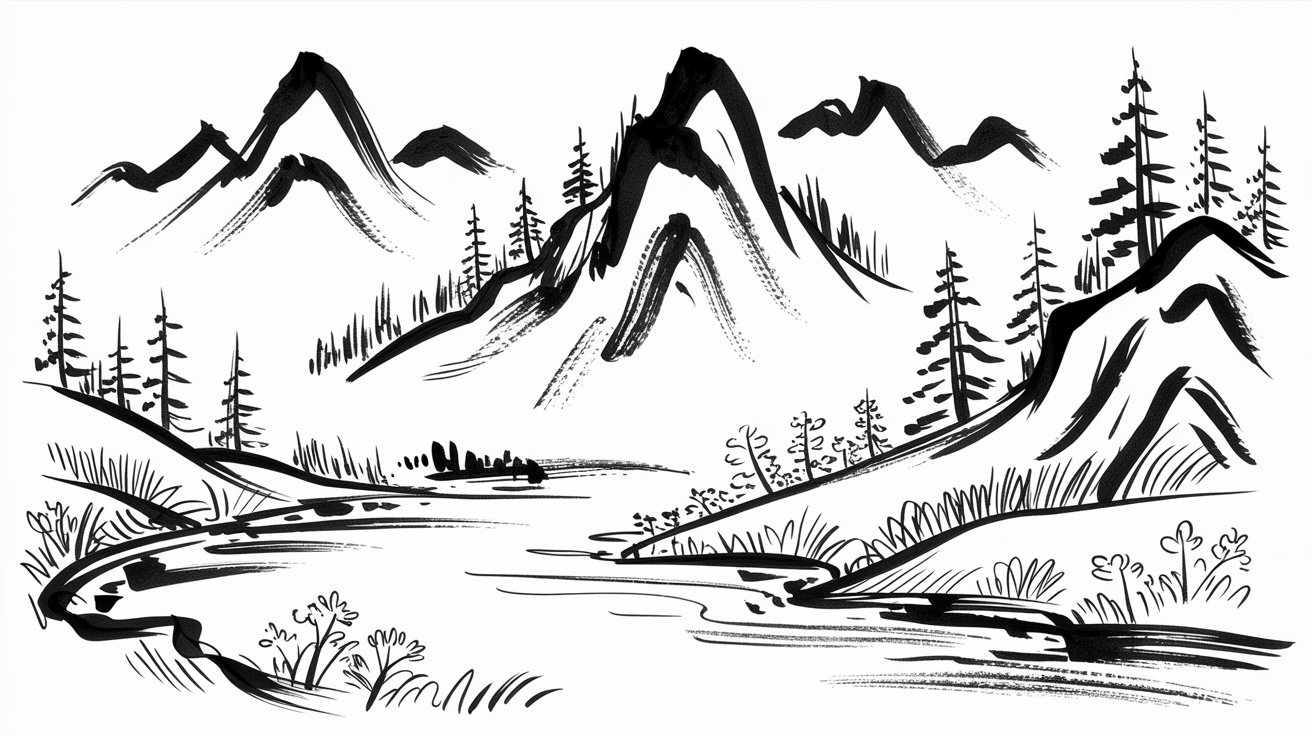 12. Nature Landscapes with Ink Line Work