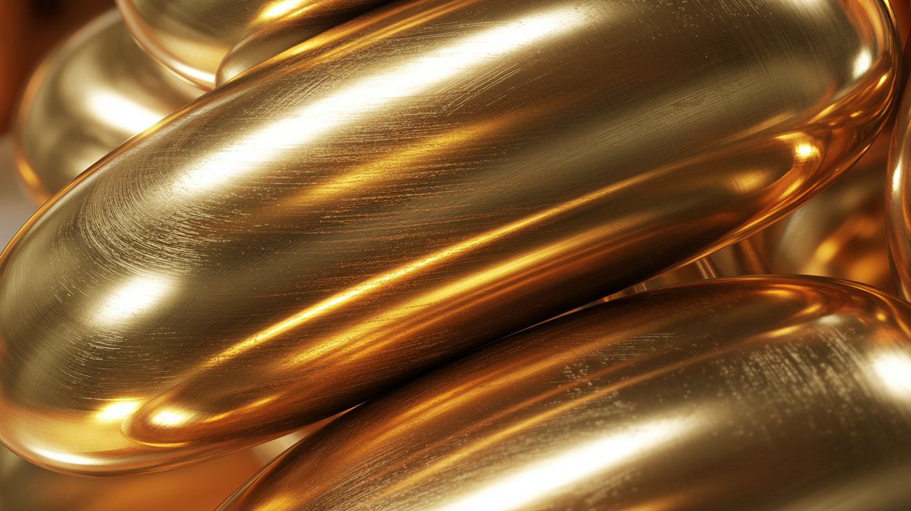 Gold surface showing highlights and shadows demonstrating depth and richness