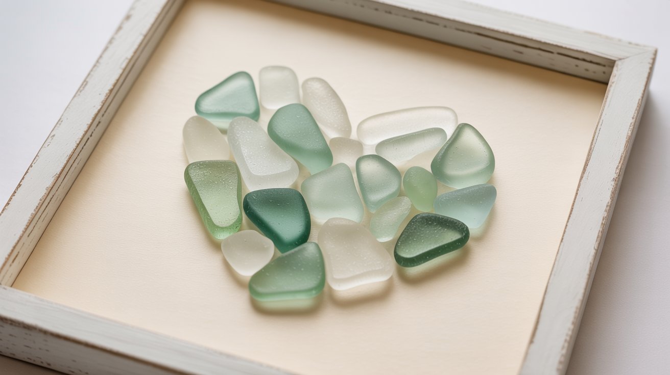 Sea glass heart design in a frame