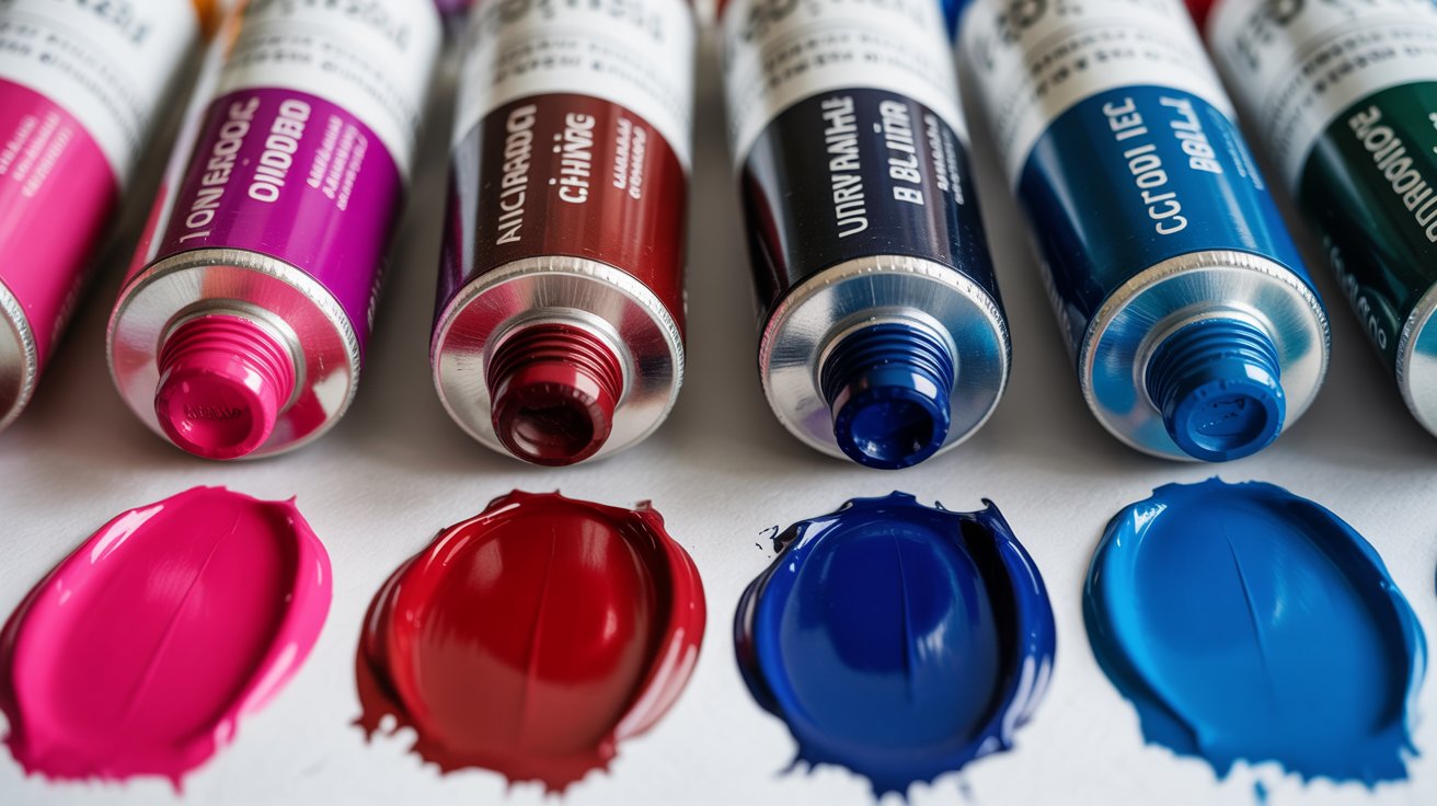 Red and blue paint blending together to form purple with a smooth gradient