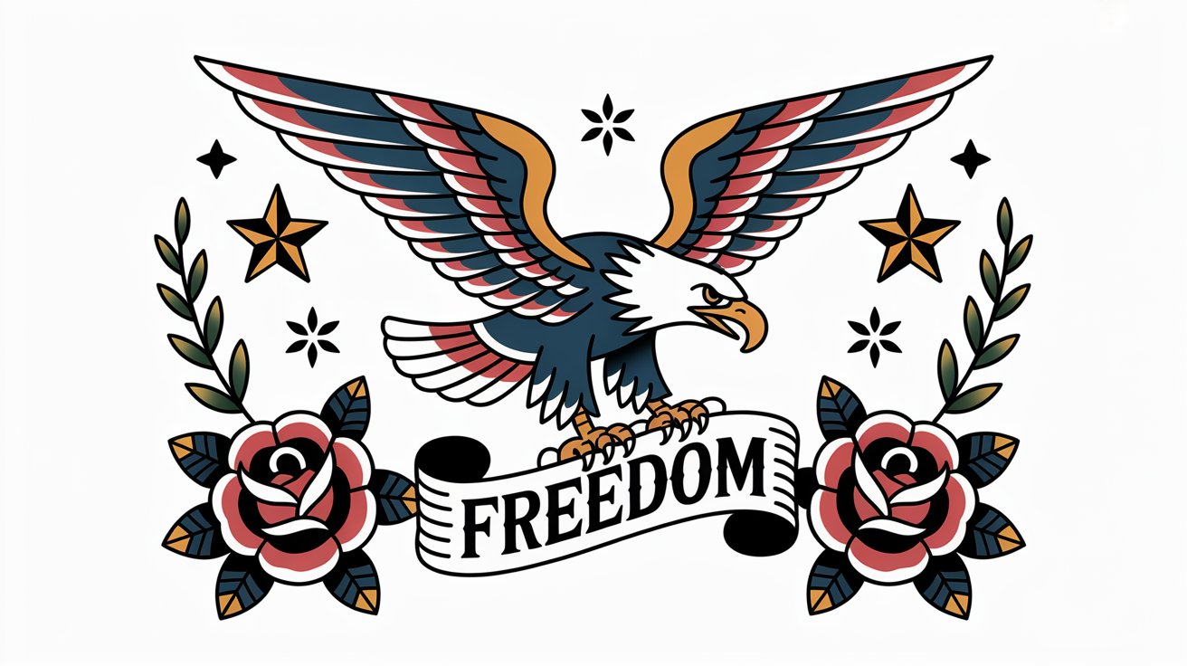 An eagle with the word