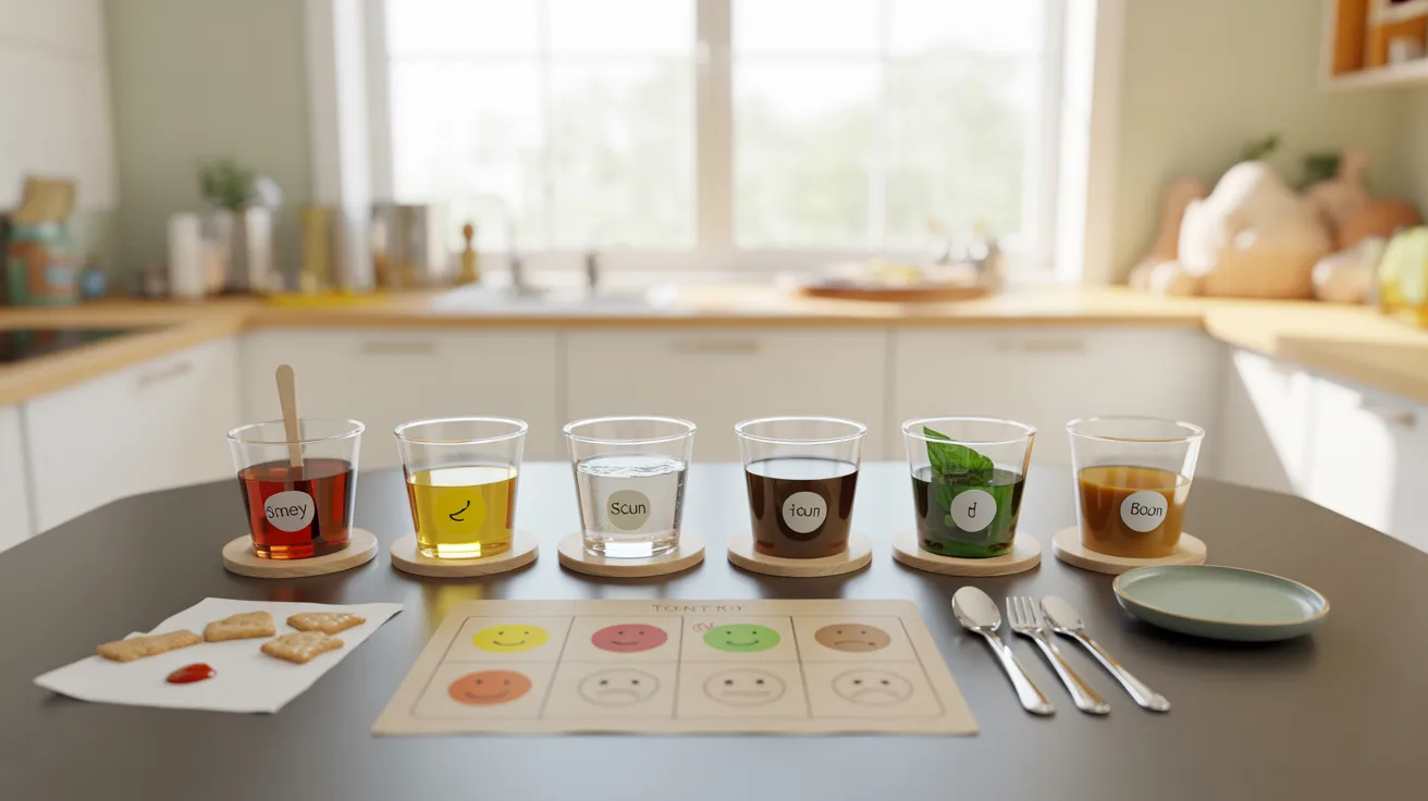 - Taste test chart activity for kids’ sensory learning exercise recording different flavors and food preferences.