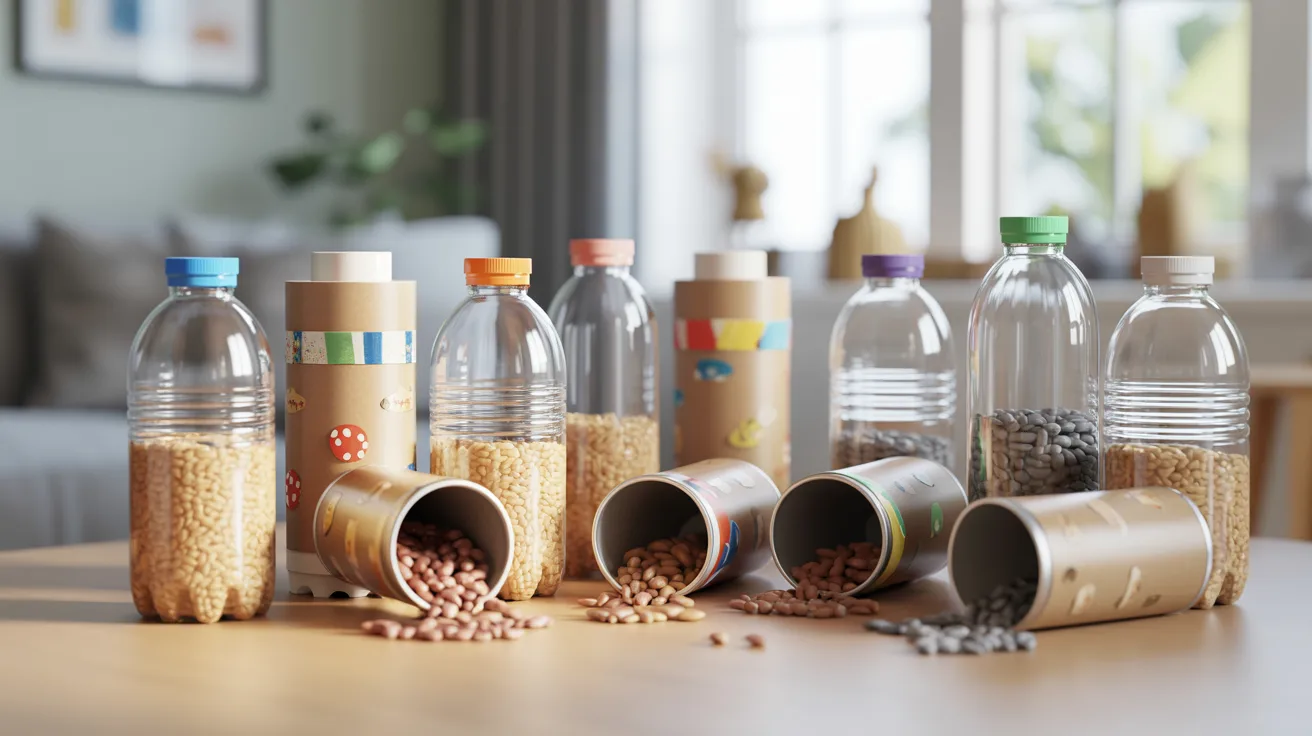 DIY shakers and instruments craft for kids’ musical sensory activity using homemade items to create sounds.