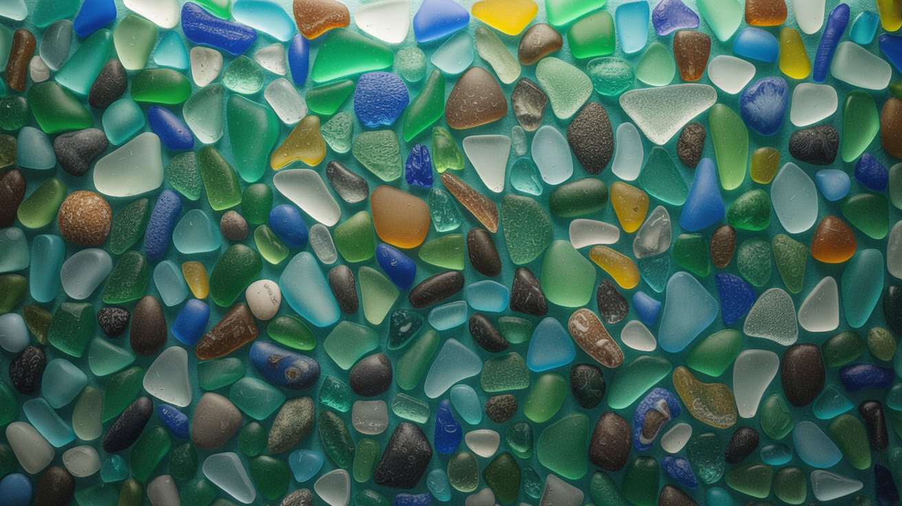 Sea glass mosaic wall panel with colorful glass pieces