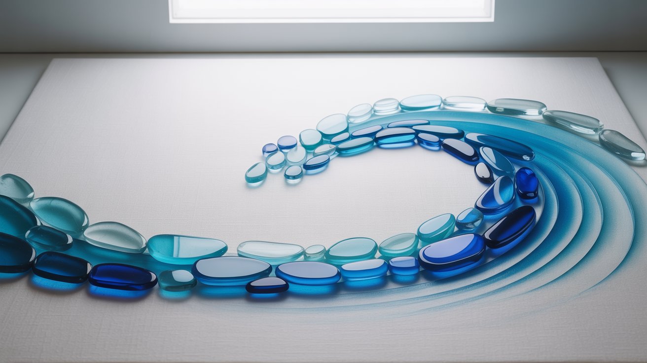 Minimalist sea glass wave art on white background