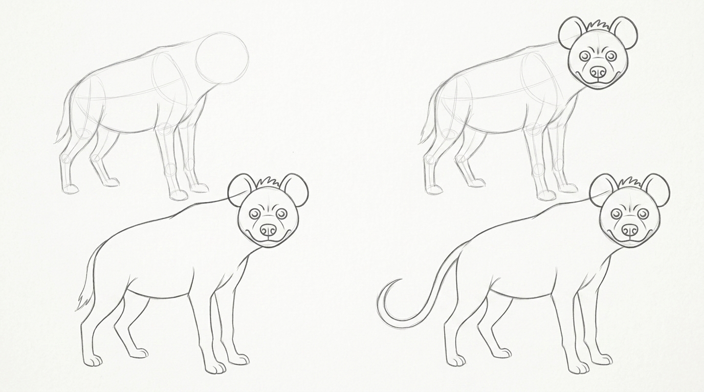 Hyena tail drawn as long curved line with slightly pointed tip