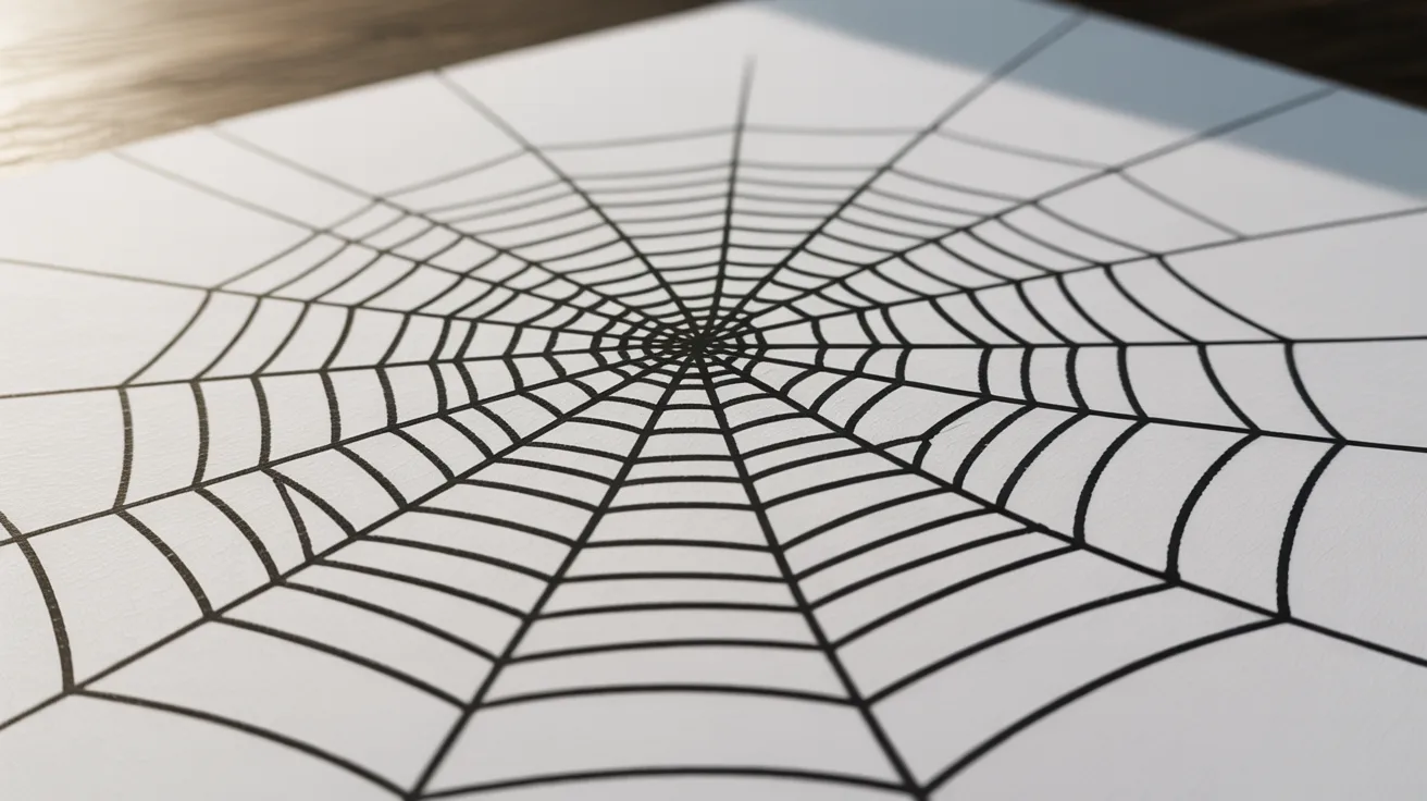 Finished spider web drawing outlined in pen with clean lines and no pencil marks