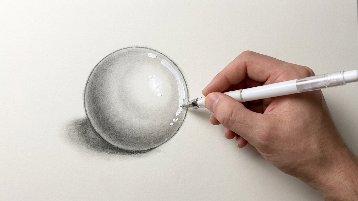 Circle drawing with white highlight areas filled to create shiny bubble effect