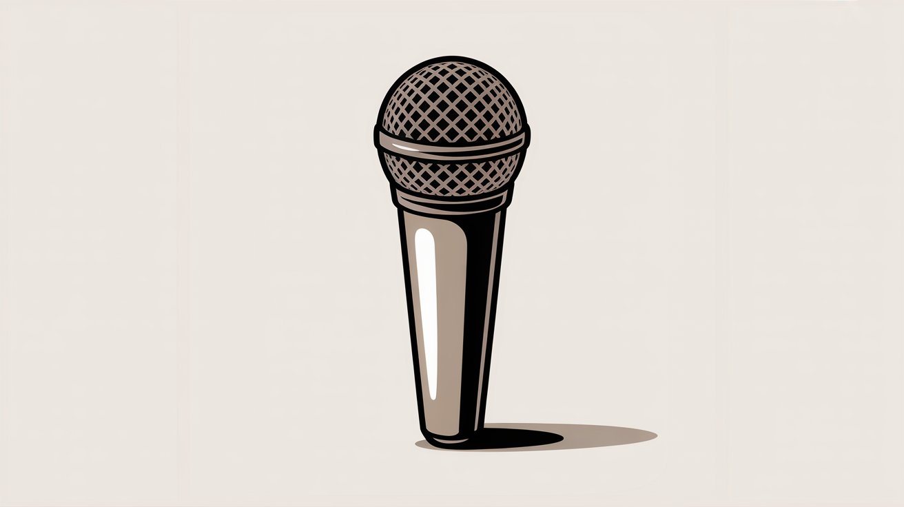 3D vector microphone drawing with glossy brown finish and soft shadow on beige background.