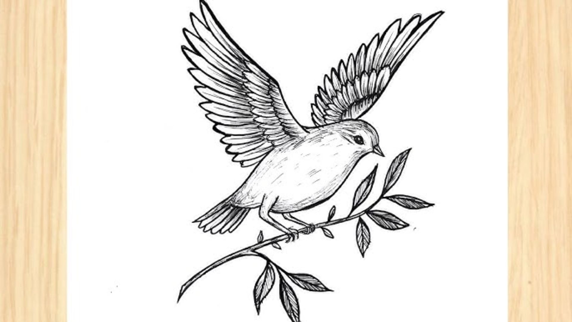 "A drawing of a bird perched on a branch, surrounded by leaves, showcasing its vibrant colors and intricate details."