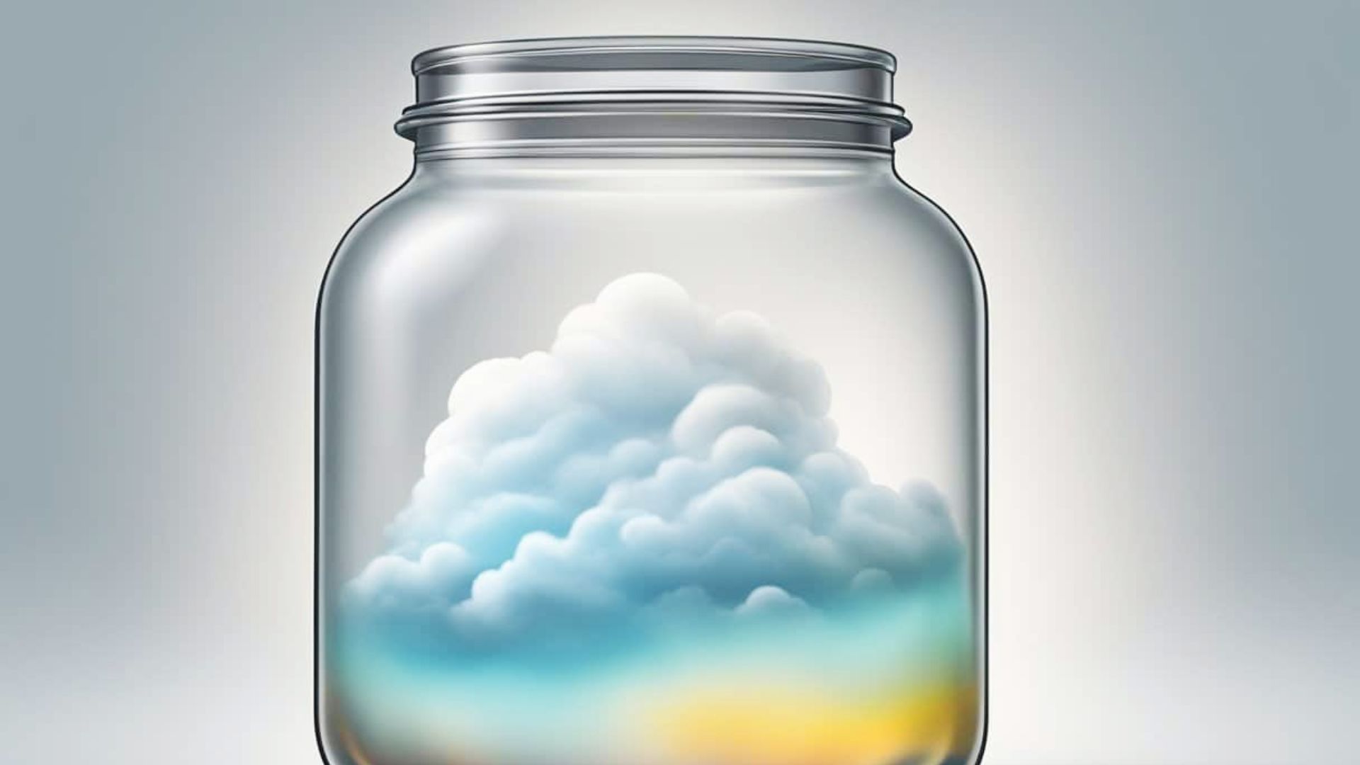 A soft blue cloud captured inside a glass jar, with pastel lighting, an easy and cute cloud concept for fantasy drawings.