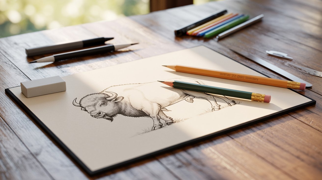 "A detailed drawing sketched on a piece of white paper."