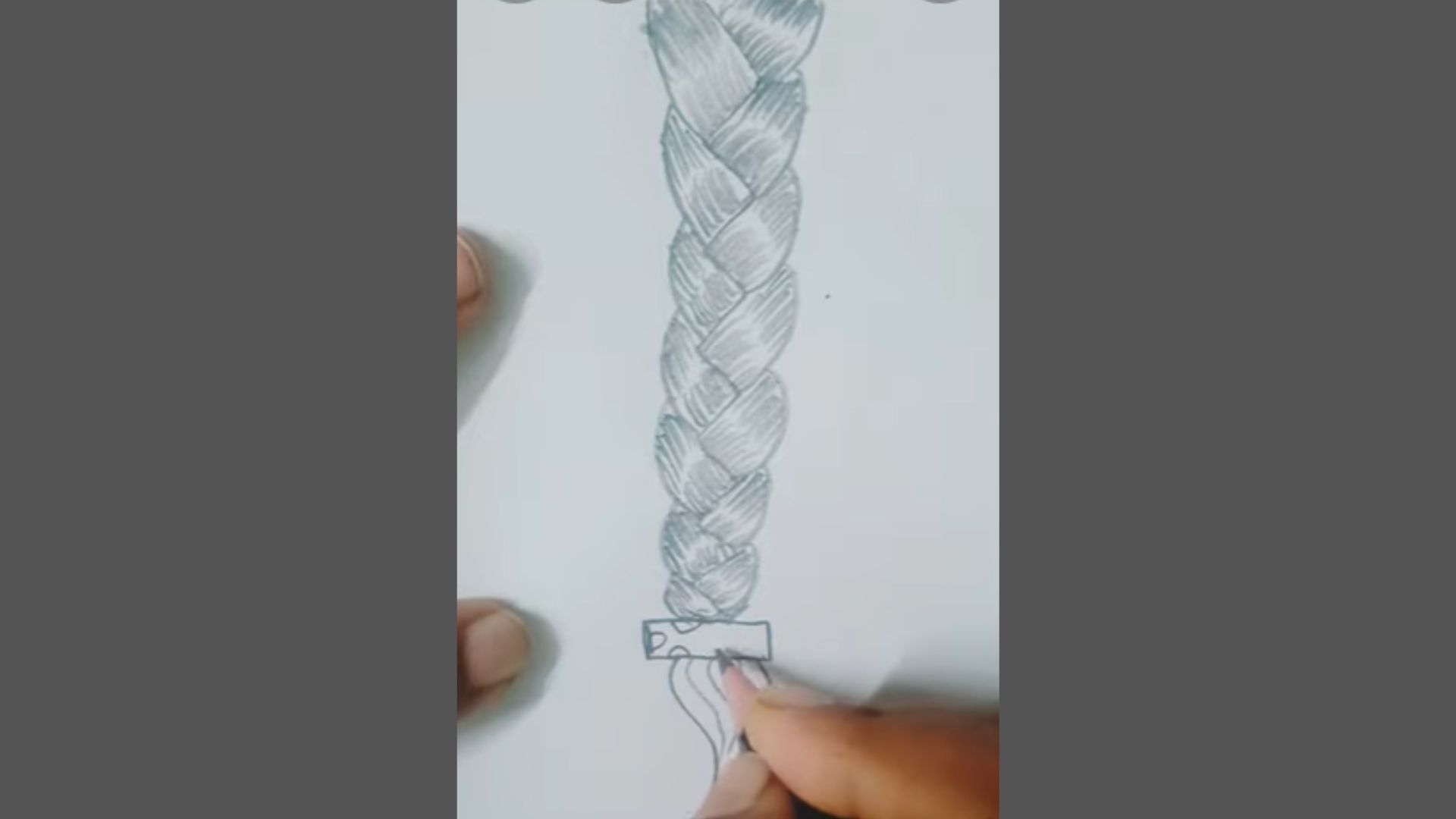 A small hair tie drawn at the bottom holding the braid.