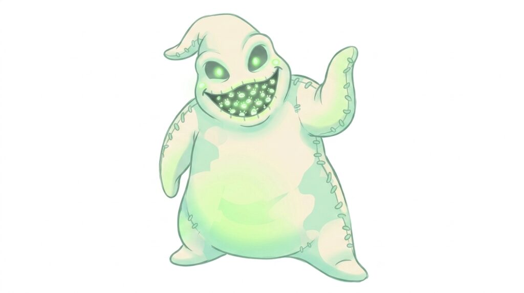 Cute Oogie Boogie character drawing steps illustration Halloween style glowing bugs simple tutorial visual guide