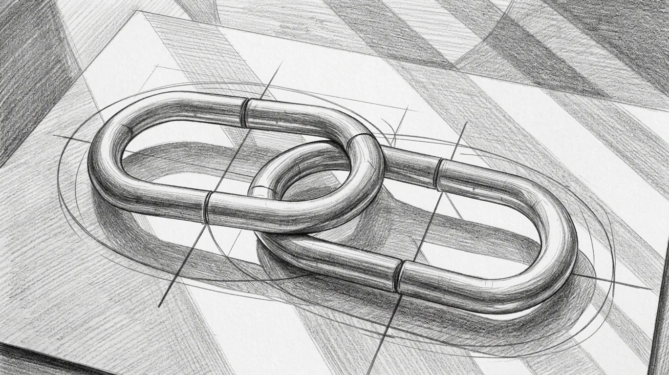 Pencil sketch showing two intersecting oval shapes with erased sections to create overlap effect