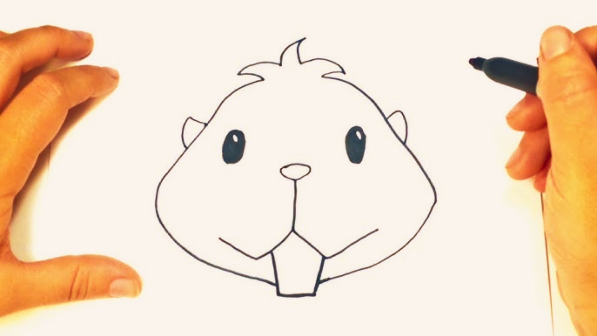 Ink line art of chubby hamster stretching playfully, simple drawing idea for beginners.