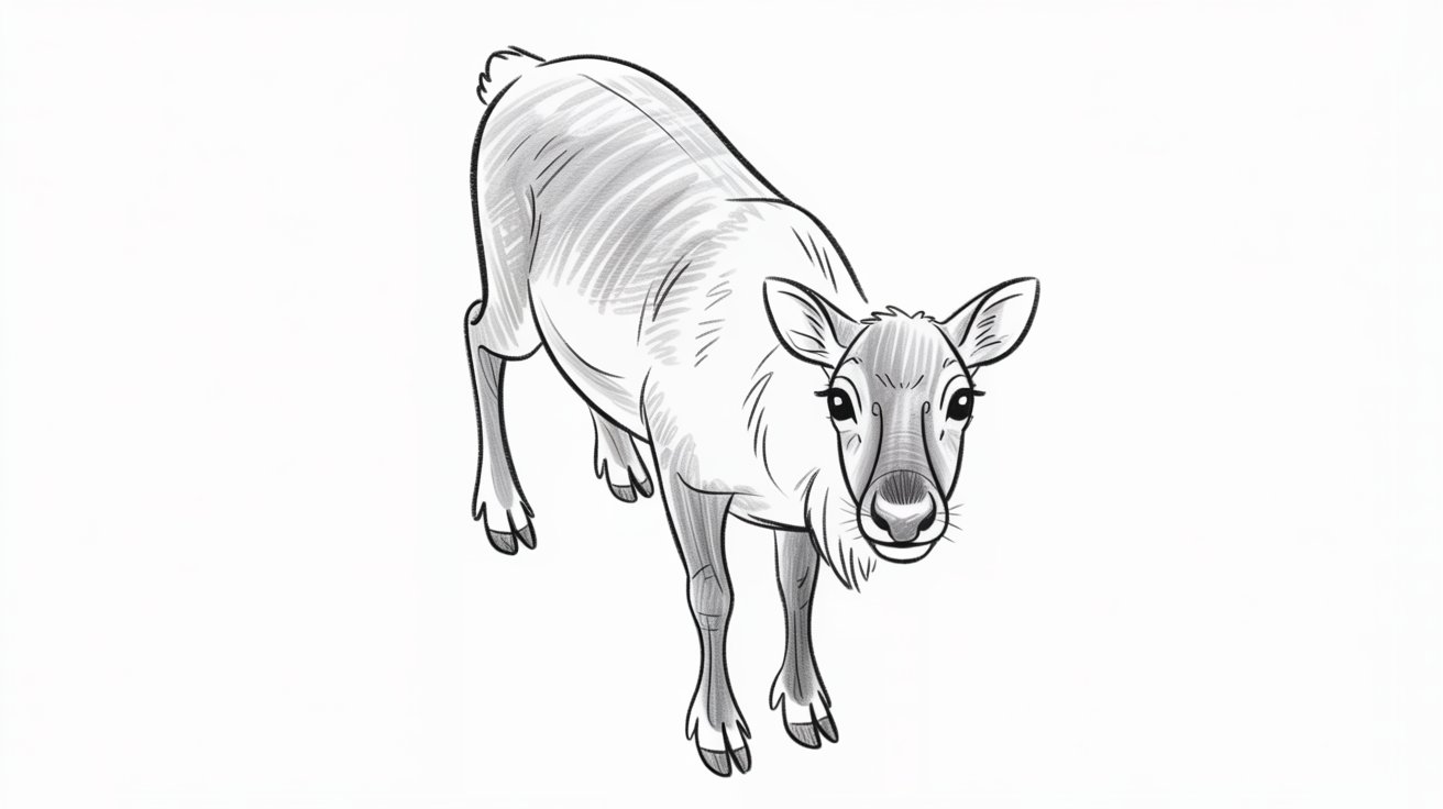 Reindeer sketch with legs and refined details, clean and simple drawing progress