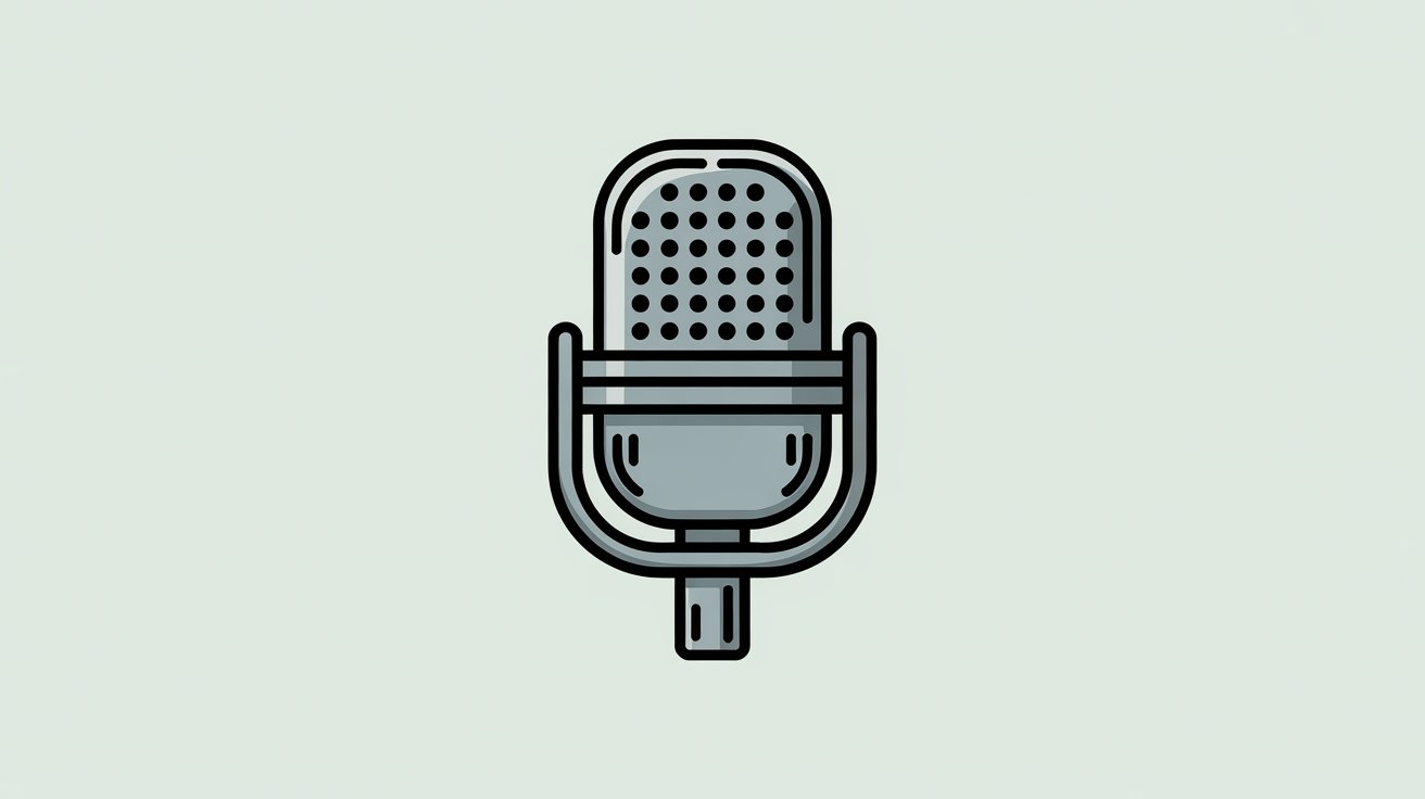 Classic black vector microphone drawing with clean lines and curved head on white background.