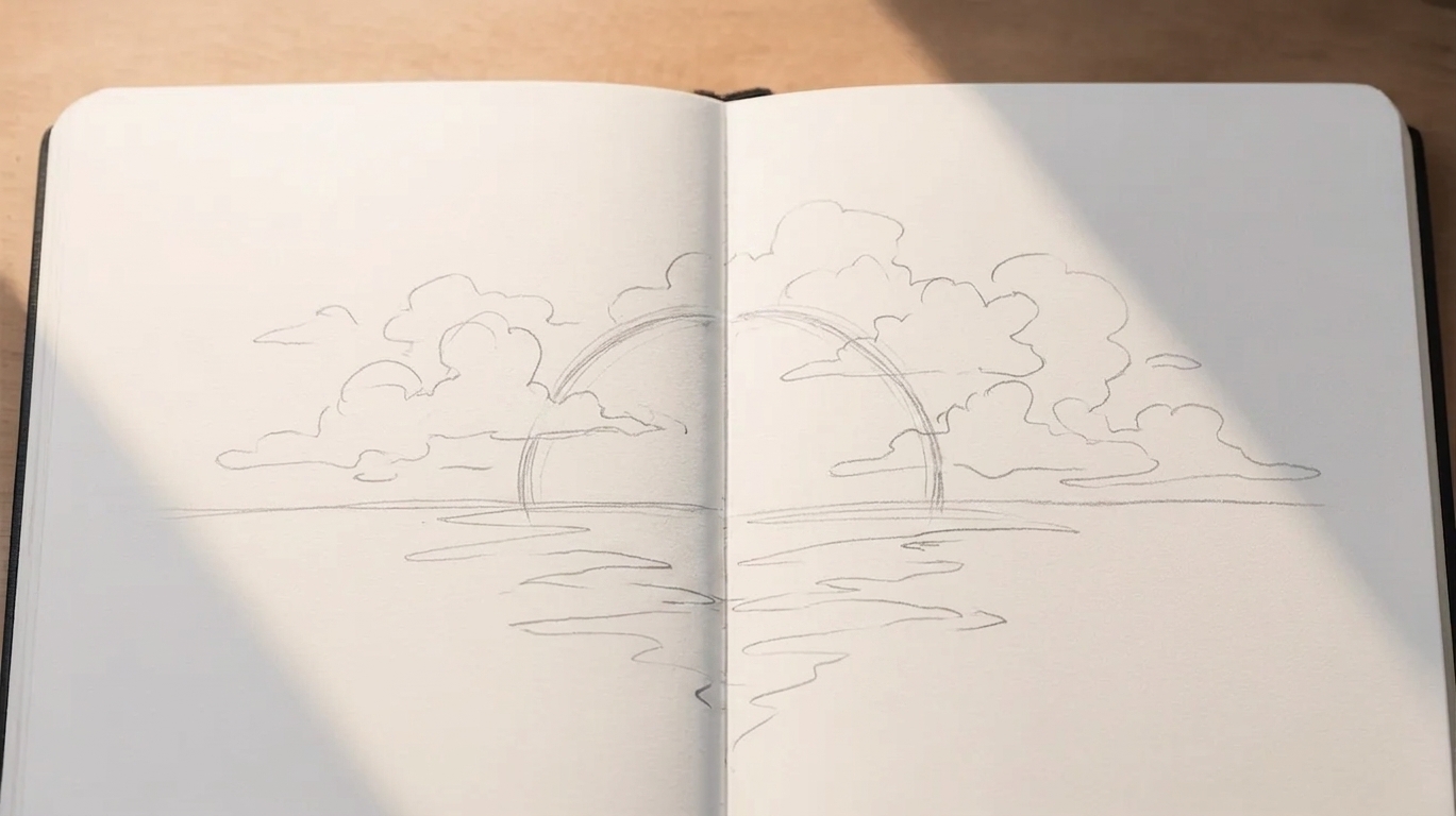 pencil clouds around sun sunset sky sketch loose shapes beginner drawing tutorial step