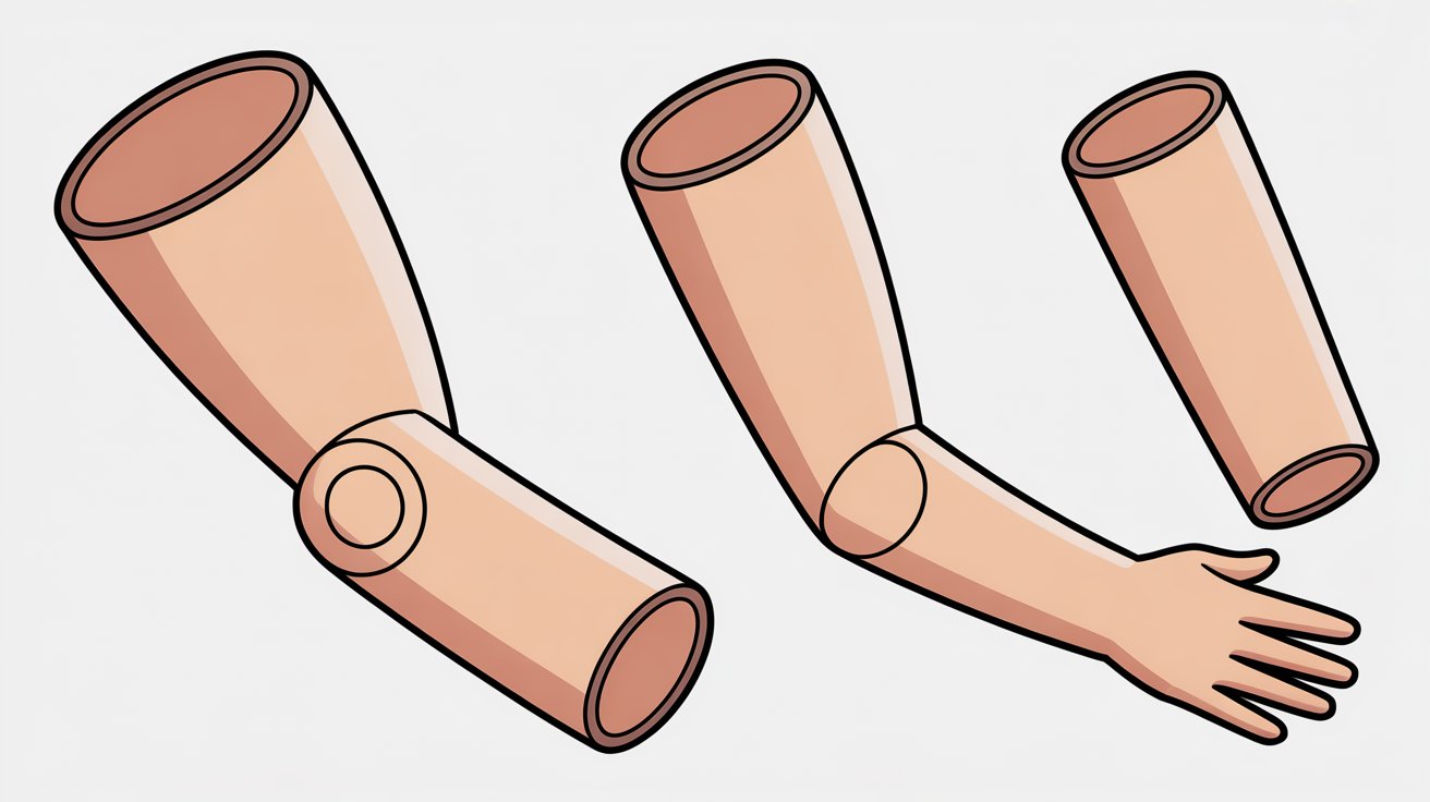 Beginner arm drawing using simple cylinder shapes with smooth curves and clear joint placement