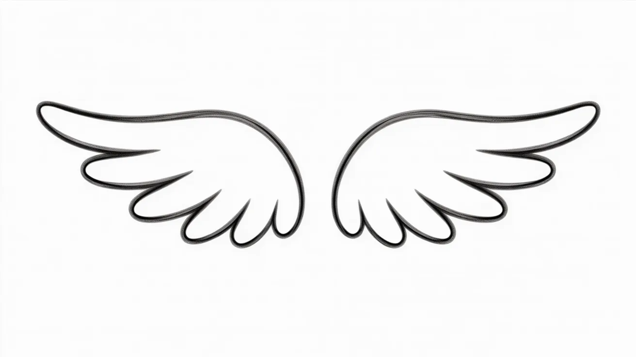 Simple curved angel wings drawn with soft lines in a basic pencil sketch style.