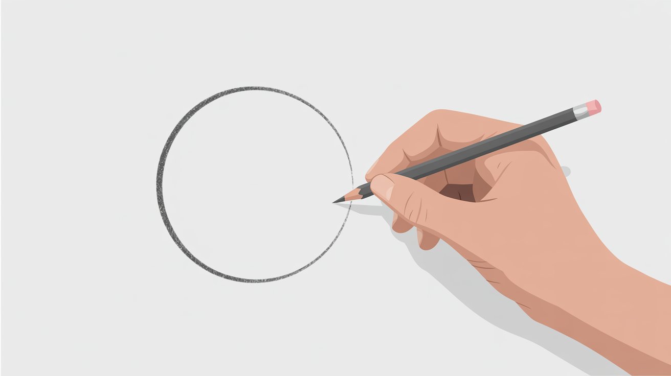 Hand drawing light pencil circle on paper as base shape for bubble illustration