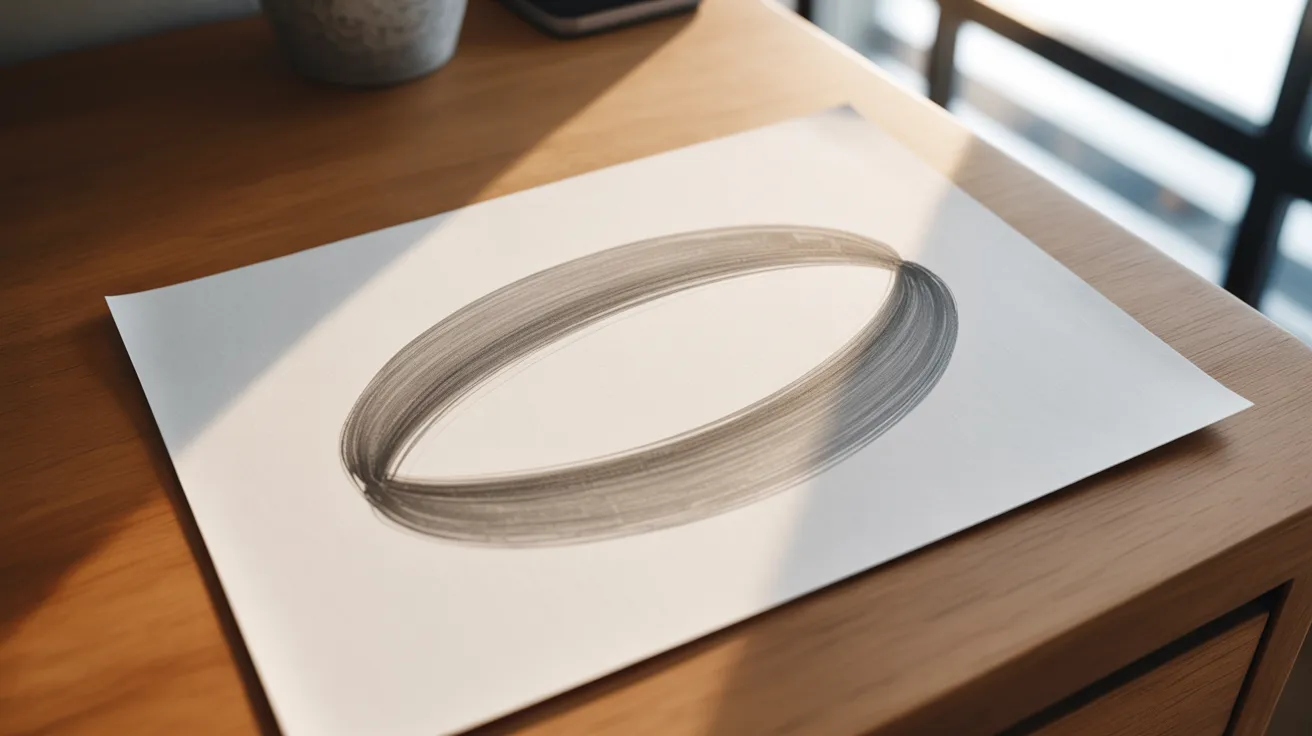 Chain drawing step showing single oval link lightly sketched on paper