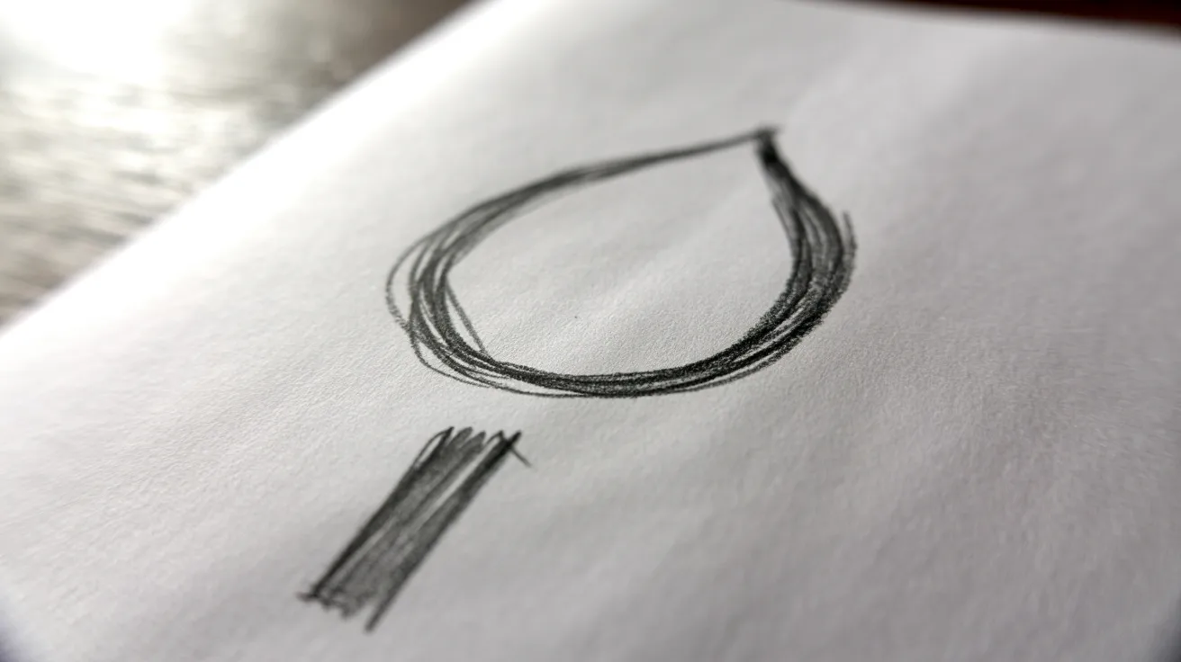 Pencil sketch showing simple teardrop shape above line representing flame in basic drawing