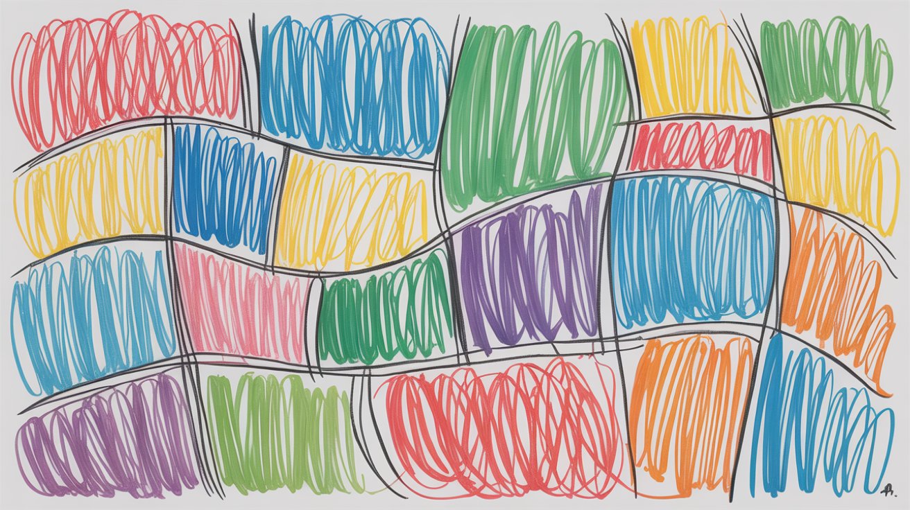 On a canvas, scribble abstract art with different colors.
