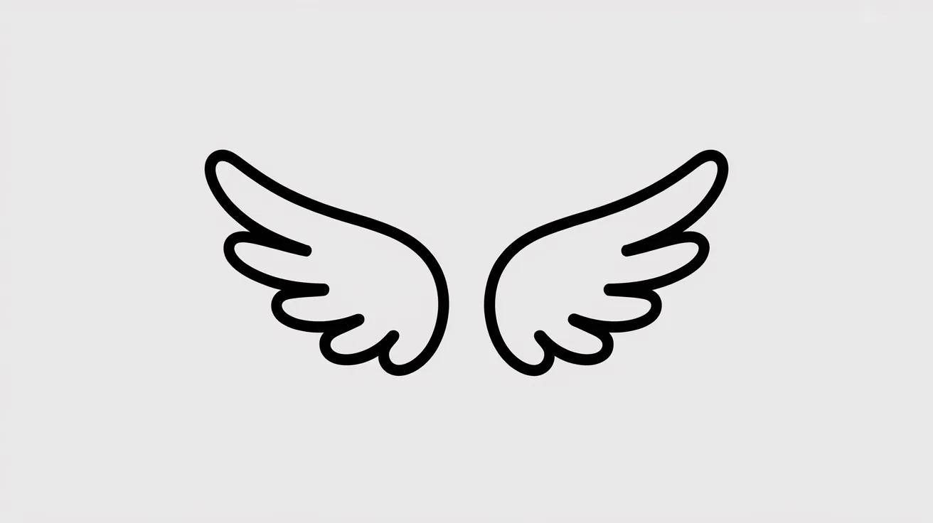 Minimal line angel wings drawn with very simple thin outlines in a clean sketch style.